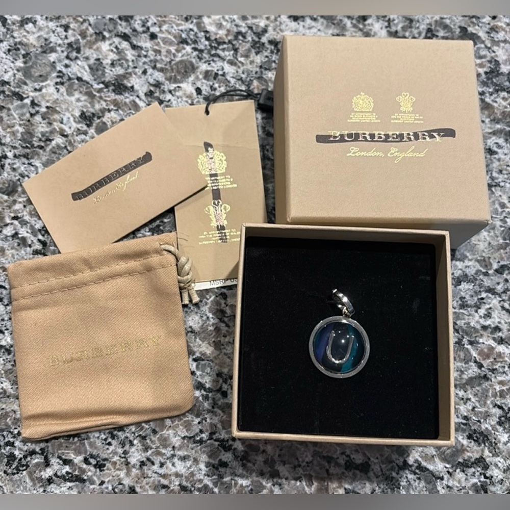 NWT Authentic Burberry U Letter Charm/Silver and Blue Pendant - Picture 6 of 12